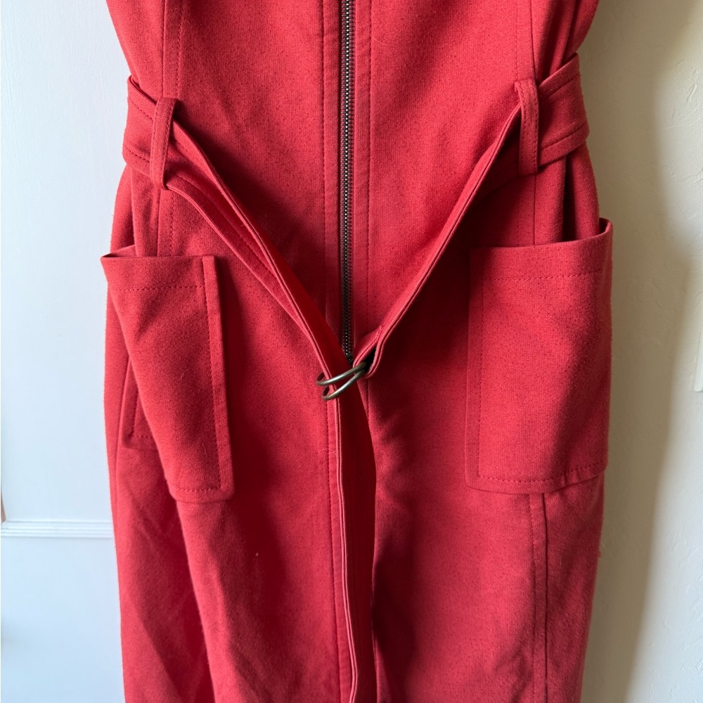 Akris Punto Crew Neck Knee-Length Red Sleeveless Belted Dress US Size 8 - Picture 6 of 12